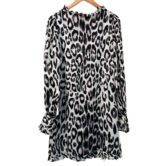 MILLY Silk Long Sleeve Ruffle Mini Dress in Leopard Print Size 4 - Picture 9 of 12